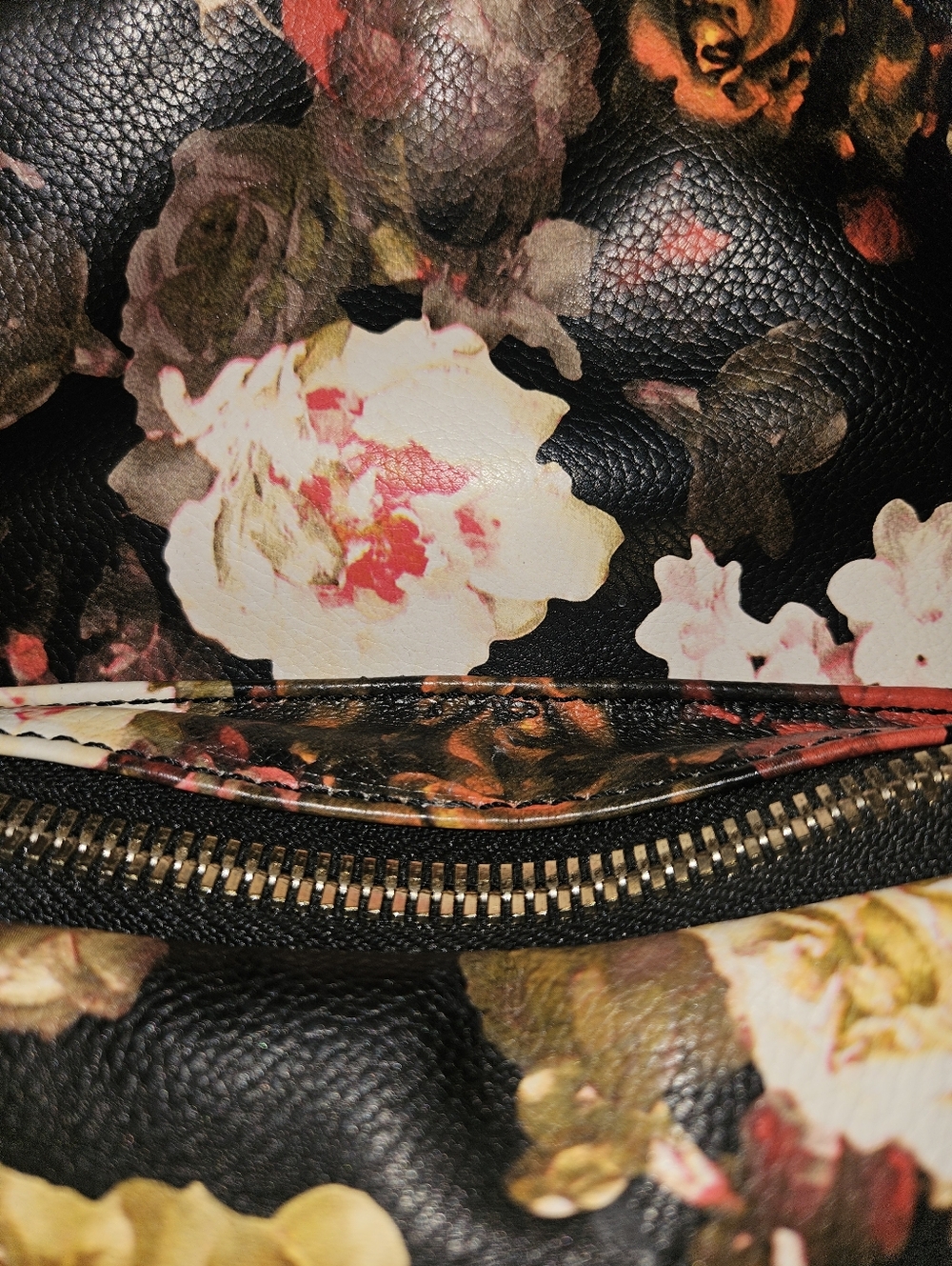 Moody Floral Mini Backpack ✧ Black Vintage Rose Print Faux Leather Bag - Picture 2 of 7